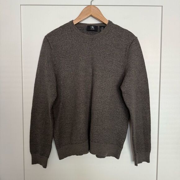 Calvin Klein Italian Yarn Sweater Womens Sz L Brown Crewneck Merino Wool Blend - Picture 1 of 10